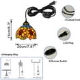 thumbnail image 3 of FSLiving Plug-in Pendant Hanging Light with 15FT Power Cord Tiffany Handmade Colorful Glass Shade Dimmable Pendant Lamp for Bedroom, Kitchen, Bay-Window, Dining Table - 1 Pack, 3 of 5