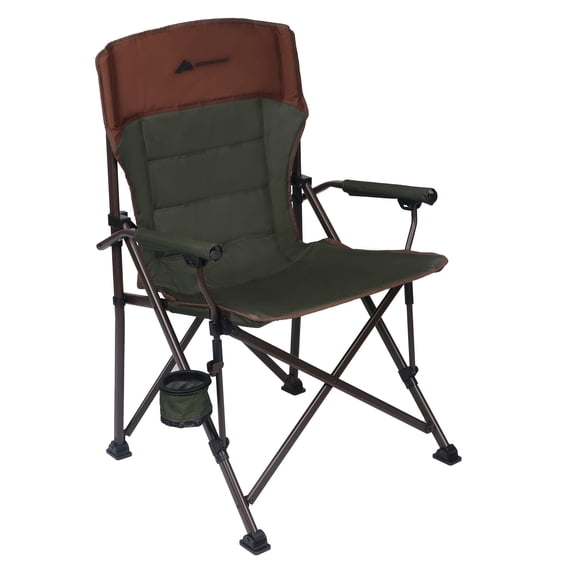 Ozark Trail Heavy Duty Hard Arm Camp Chair, Adjustable Cupholder, Tensioned Seat Fabric, Brown