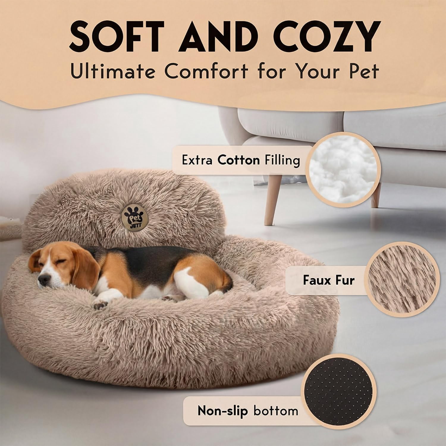 XL Dog Beds for Large Sized Dog - 45'' Extra Large Dog Bed, Washable Dog Bed - Anti-Slip Super Soft Round Donut Bed, Fluffy Faux Fur Anti-Anxiety Premium Comfort Pet Bed, Fits Dogs upto 120lbs