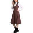 thumbnail image 4 of INSPIRE CHIC Vintage Pinafore Dress for Women's Lace Trim Button Overalls Midi Dress with Pockets S Brown, 4 of 6