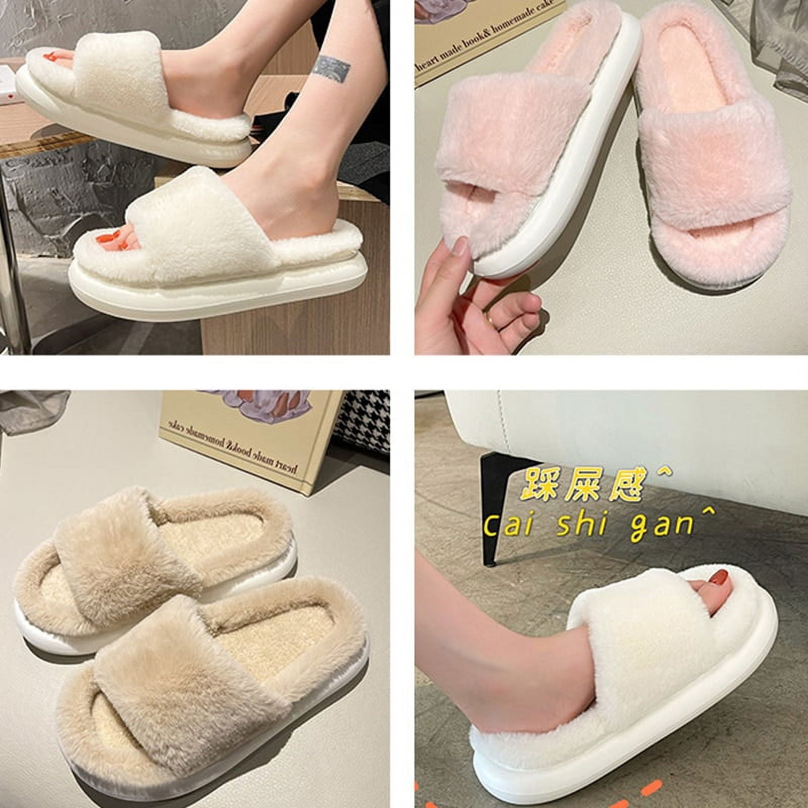 CoCopeaunt New Warm Fluffy Slippers Winter House Fluffy Fur Slippers Home Slides Flat Fashion Indoor Flip Flops Shoes Ladies - Walmart.com