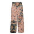 thumbnail image 4 of Women's Casual Pants Women'S Casual Boho Floral Print Stripe Cotton Linen Pants Elastic Waisted Summer Spring Beach Baggy,Yellow Women's Casual Pants S, 4 of 4