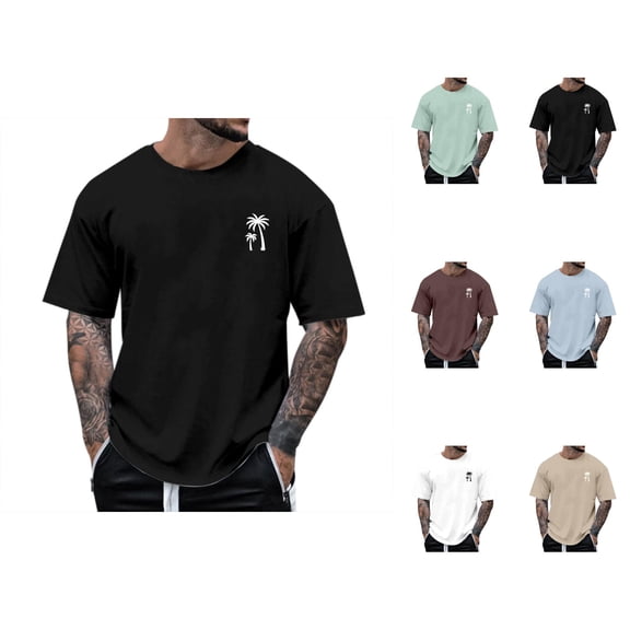 Beach T Shirts for Men 2026 Summer Casual Short Sleeve Crewneck Coconut Tree Printed Tee Shirt Vacation Tshirts