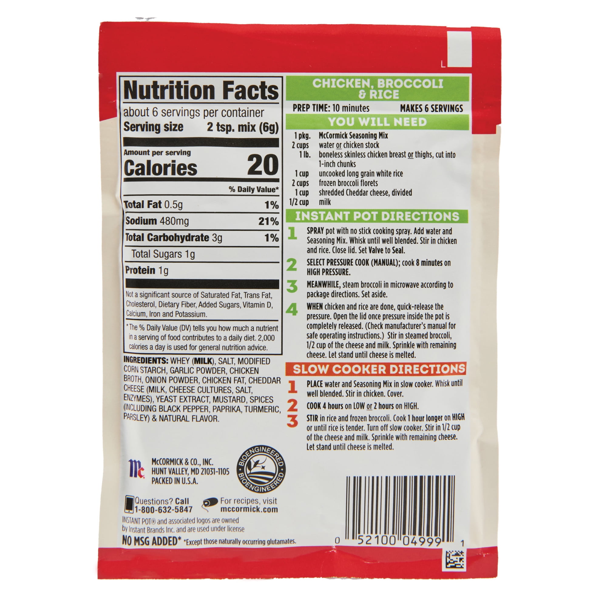 McCormick Instant Pot Seasoning Mix Chicken Broccoli Rice 1.25 oz Mixed Spices Seasonings