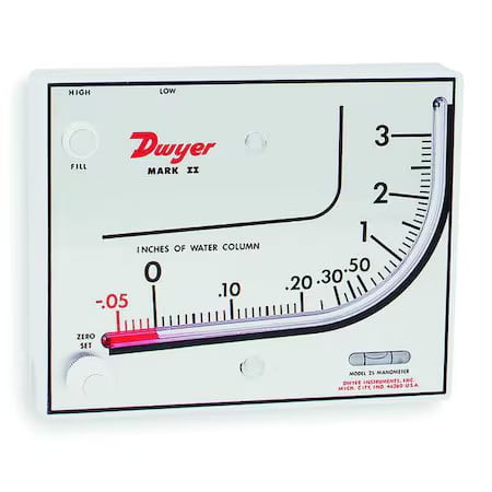 Dwyer Instruments Mark Ii 25 Molded Plastic Manometer, Range 0-3" W.C., Red