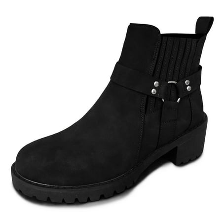 

Ediodpoh Fashion Women Autumn Square Heels Zipper Solid Print Short Booties Round Toe Shoes Woman Shoes Black 8.5