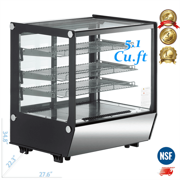Cooler Depot 28" Countertop Bakery Display Case, 5.1 cu ft, 4-Sided Glass, NSF Certified