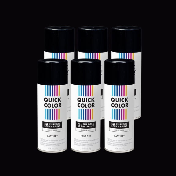 6 Pack, Black, Quick Color Flat All Purpose Enamel Spray Paint-391194, 10 oz