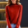 thumbnail image 5 of Mock Neck Tops for Women Long Sleeve Dressy Casual Lightweight Basic Knitted Pullover Sweater Red S, 5 of 6