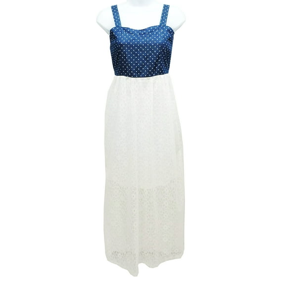 Speechless Polka Dot Denim Crochet Lace Maxi Dress Big Girls 16