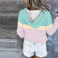 thumbnail image 4 of Lenpel Hoodies for Women Casual Long Sleeve Quarter Button Color Block Pullover Sweatshirts Fall Winter Fashion Tops(Pink,XX-Large), 4 of 6