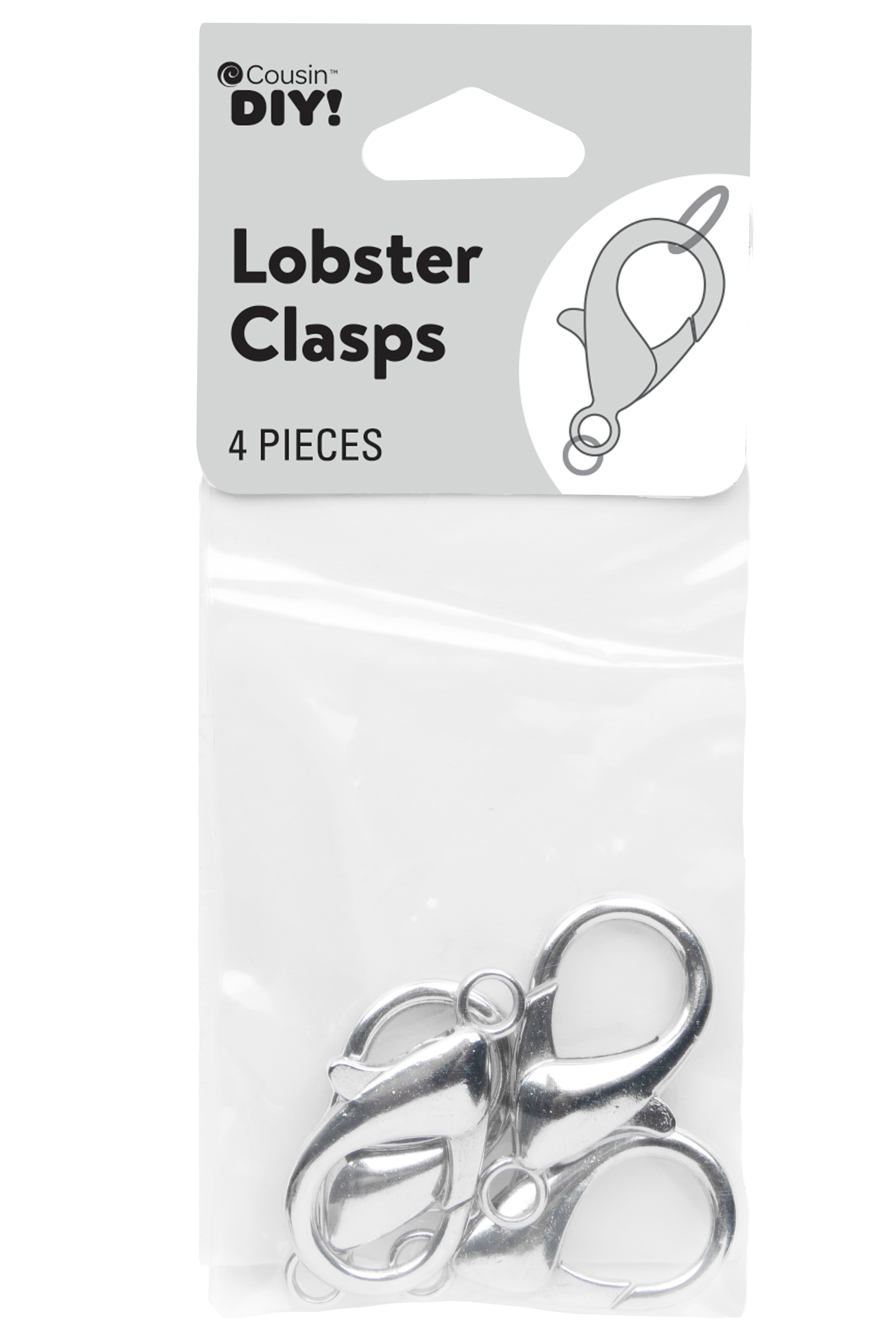 Cousin DIY Silver Lobster Clasp, 4 Pc, Large Metal Clasp, 16 x 30mm
