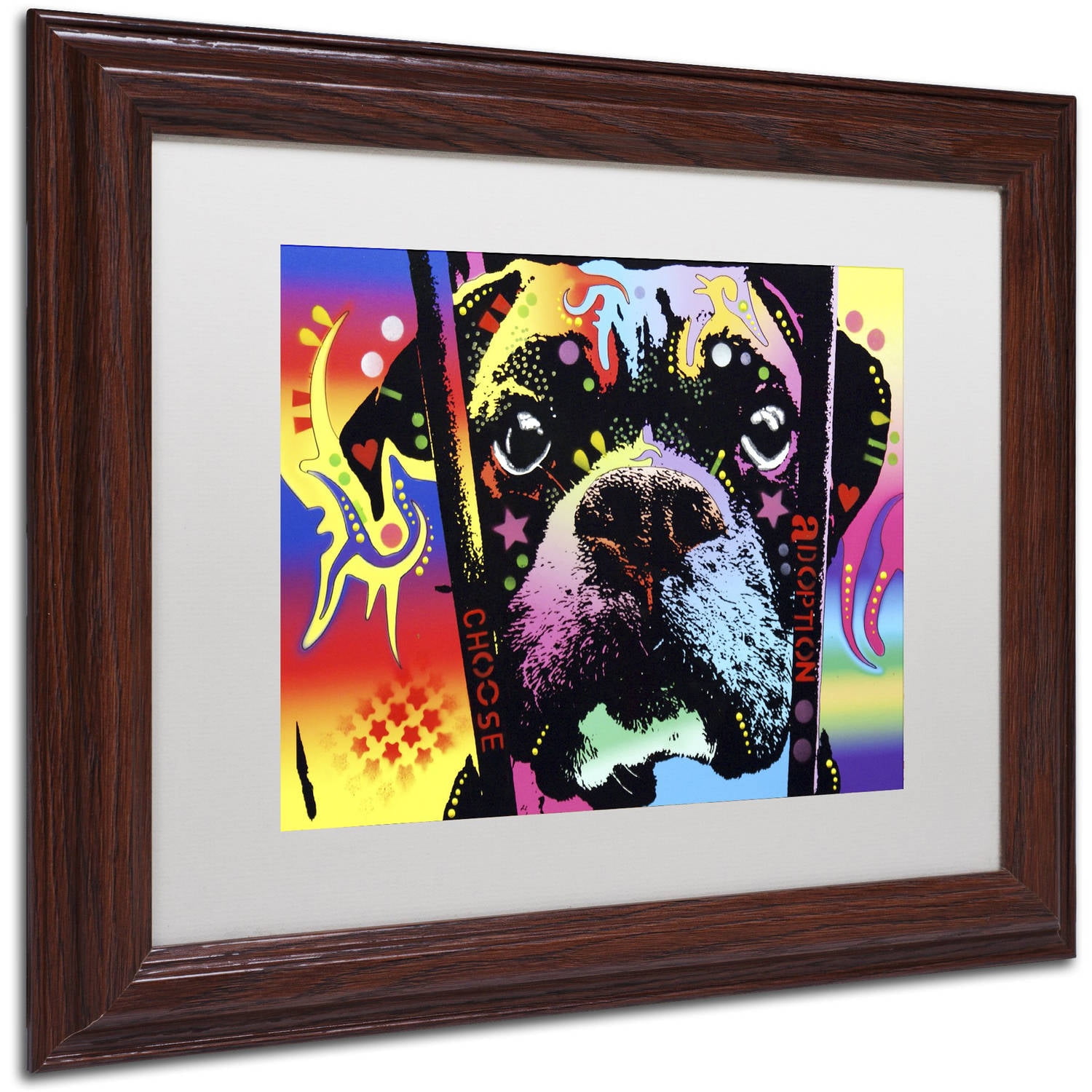 Trademark Fine Art "Choose Adoption Boxer" Canvas Art by Dean Russo, White Matte, Wood Frame