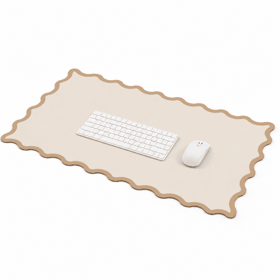 Beige Scalloped 31.5'' x 15.8'' Large Waterproof Desk Mat Mouse Pad