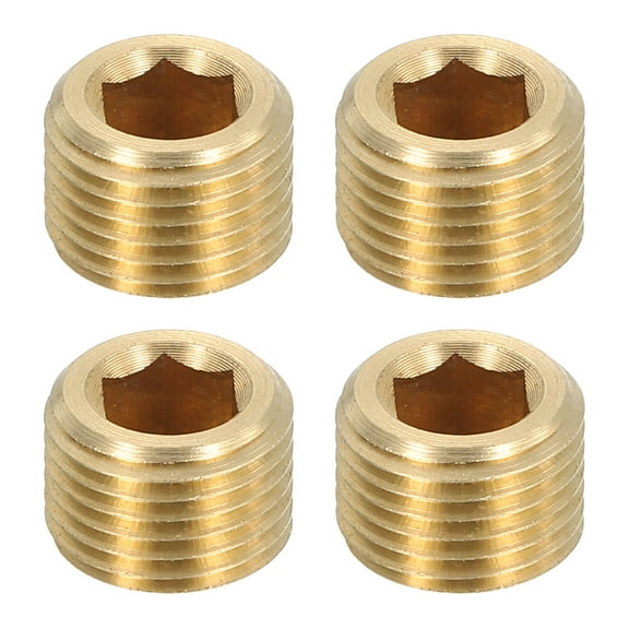4Pcs Brass Pipe Plug Fitting, 1/8" BSP Male Internal Hex Thread Socket Pipe Plug