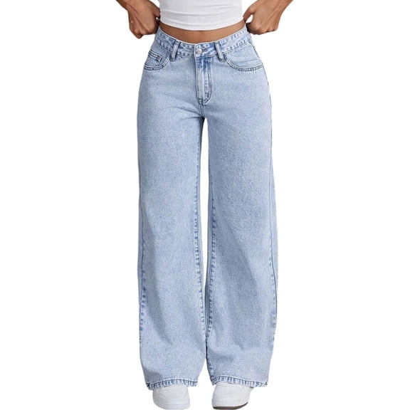 MuXiKeJi Clothes High Waisted Flared Denim Jeans For Teen Girls Featuring Embroidered Back Pockets And Snowflake Wash Distressed Wide Leg Casual Fashion Trousers,Back To School
