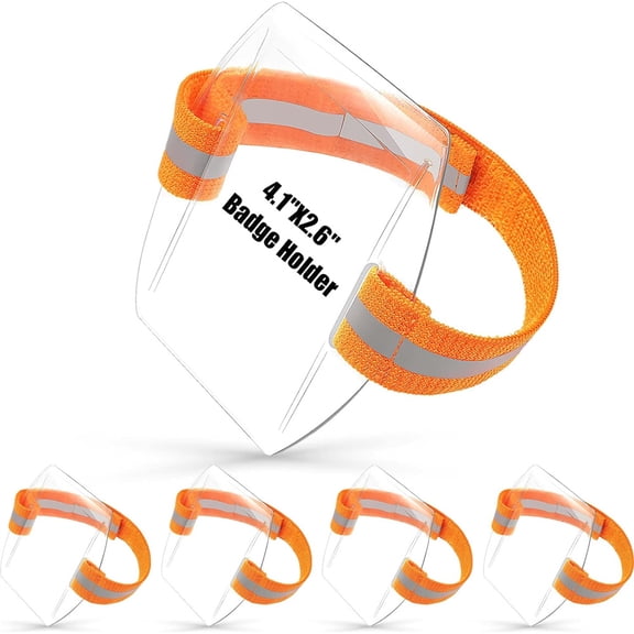 NOGIS Armband ID Card Holder Arm Badge Holder Ski Pass Holder High Visibility Plastic ID Badge Holder with Adjustable Strap Clear Name Tag Holder for Work Pass, Orange