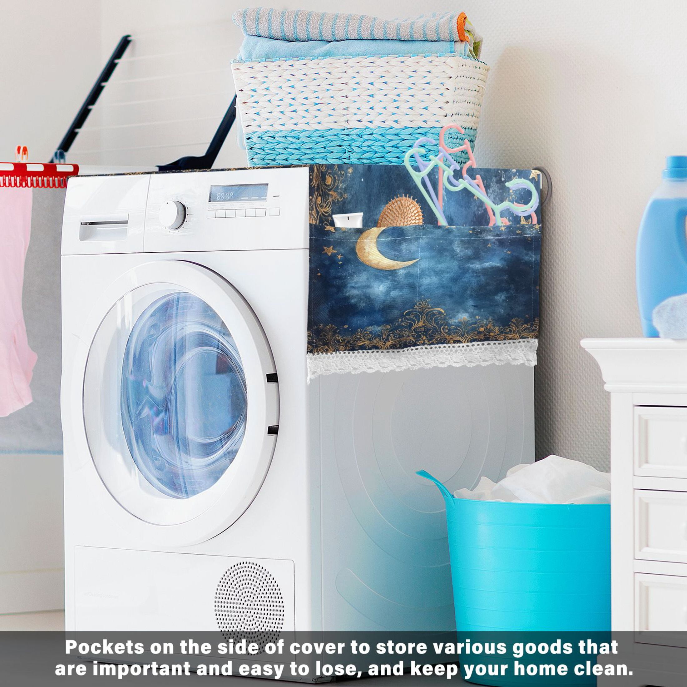 WOBOGO Lacy Night Sky Washing Machine Cloth Dryer Refrigerator Top Cover Protective Non-Slip Mat For Kitchen Laundry