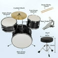 thumbnail image 5 of 14"x10" 3-Pieces Junior Kids Drum Set Kit Pedal Drum Stick Wrench Drum Stool Black, 5 of 12