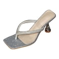 thumbnail image 7 of Kitten Heels for Women Flip Flops Square Open Toe Glitter Rhinestone Thong Sandals Retro Backless Heeled Slides Summer Dressy Shoes Silver Size 7.5, 7 of 7