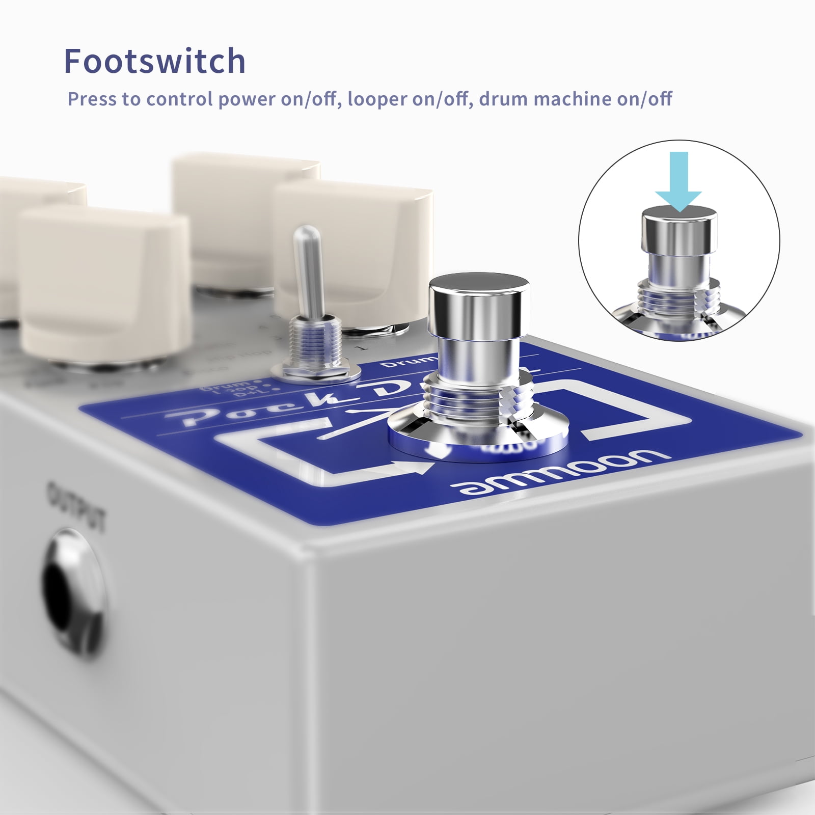 ammoon PockDrum Drum & Loop Guitar Effect Pedal 3 Modes 11 Drum Styles 11 Rhythm Types Built-in Looper Max. 20min Recording Unlimited Dub Tracks Tap Tempo