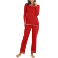 thumbnail image 4 of Fmbrln Womens Solid Color Pajama Sets Lounge Sets Long Sleeve Tops and Pants Soft Comfy Sleepwear with Pockets Red XL, 4 of 8