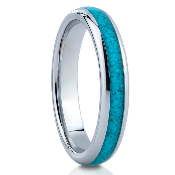 4 Turquoise Wedding Ring,Silver Tungsten Ring,Ladies Tungsten Ring,Tungsten Carbide Ring,Silver Tungsten