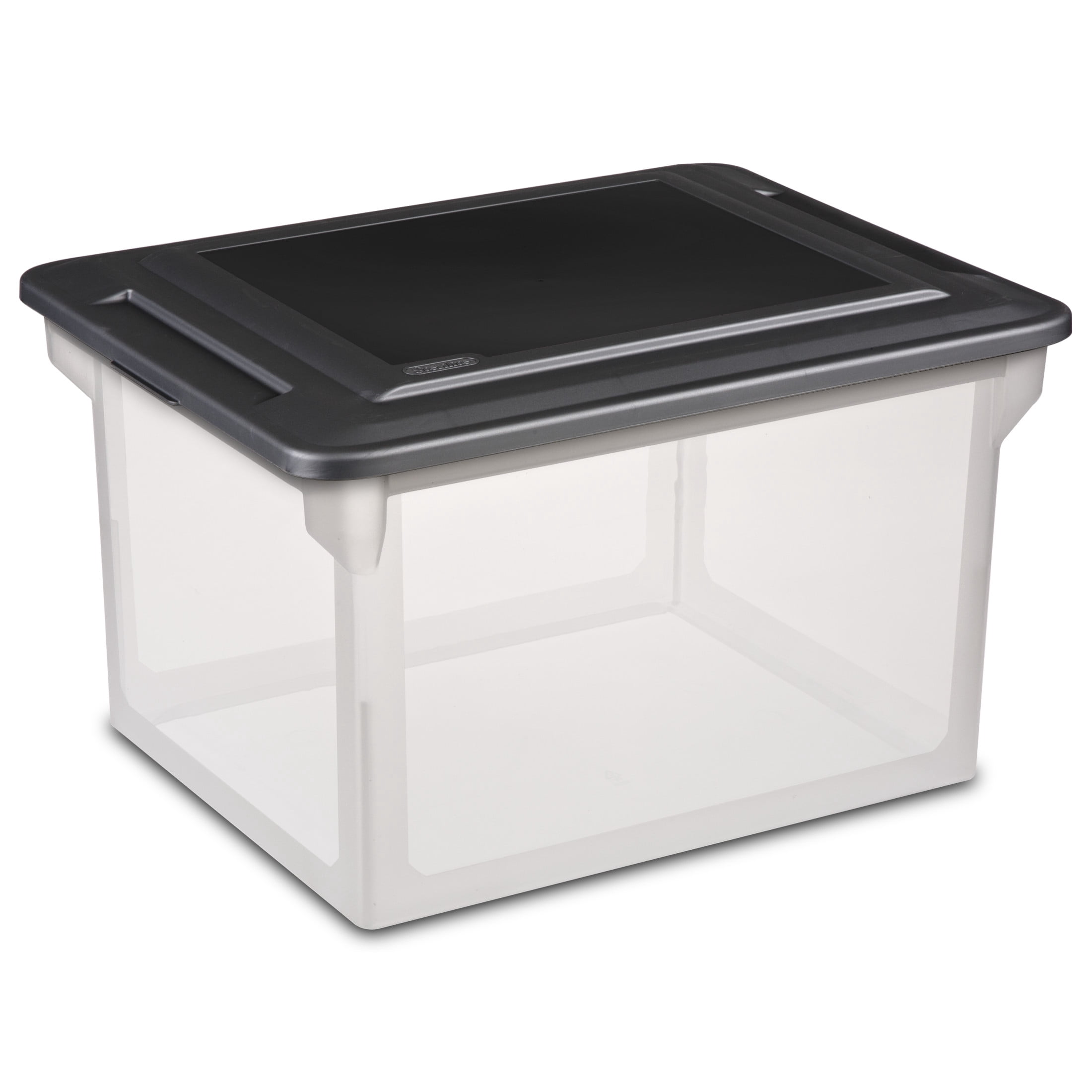 (6 pack) Sterilite File Box, Clear Plastic Bin with Black Lid, Letter or Legal-sized File Storage, Black