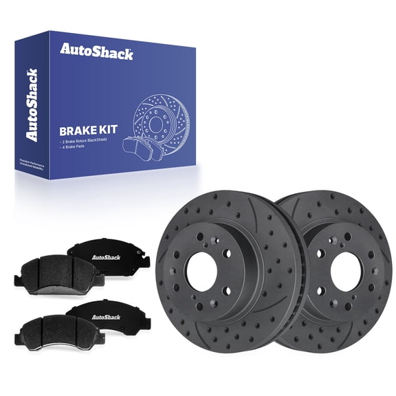 AutoShack Front Vented Drilled & Slotted Coated Brake Rotors Black Matte Finish   Ceramic Pads 6-PC Brake Kit Replacement for 2005-2018 Chevrolet Silverado 1500 BlackShield 12.99" (329.9 mm)