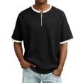 thumbnail image 2 of Hesxuno Men Waffle T-Shirts Quarter Zip Pullover Raglan Short Sleeve Tops Stylish Casual Summer Tees Soft Textured Knit Tshirt Black S, 2 of 4