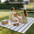 thumbnail image 4 of Navy Blue Striped Outdoor Rug 3x5 Ft - Reversible Patio Rug Outdoor Camping Rugs, Rustic Blue Stripe Modern Art Beige Washable Indoor Outdoor Area Rugs, Non-Slip Outdoor Carpet Runner for Deck/Porch, 4 of 8