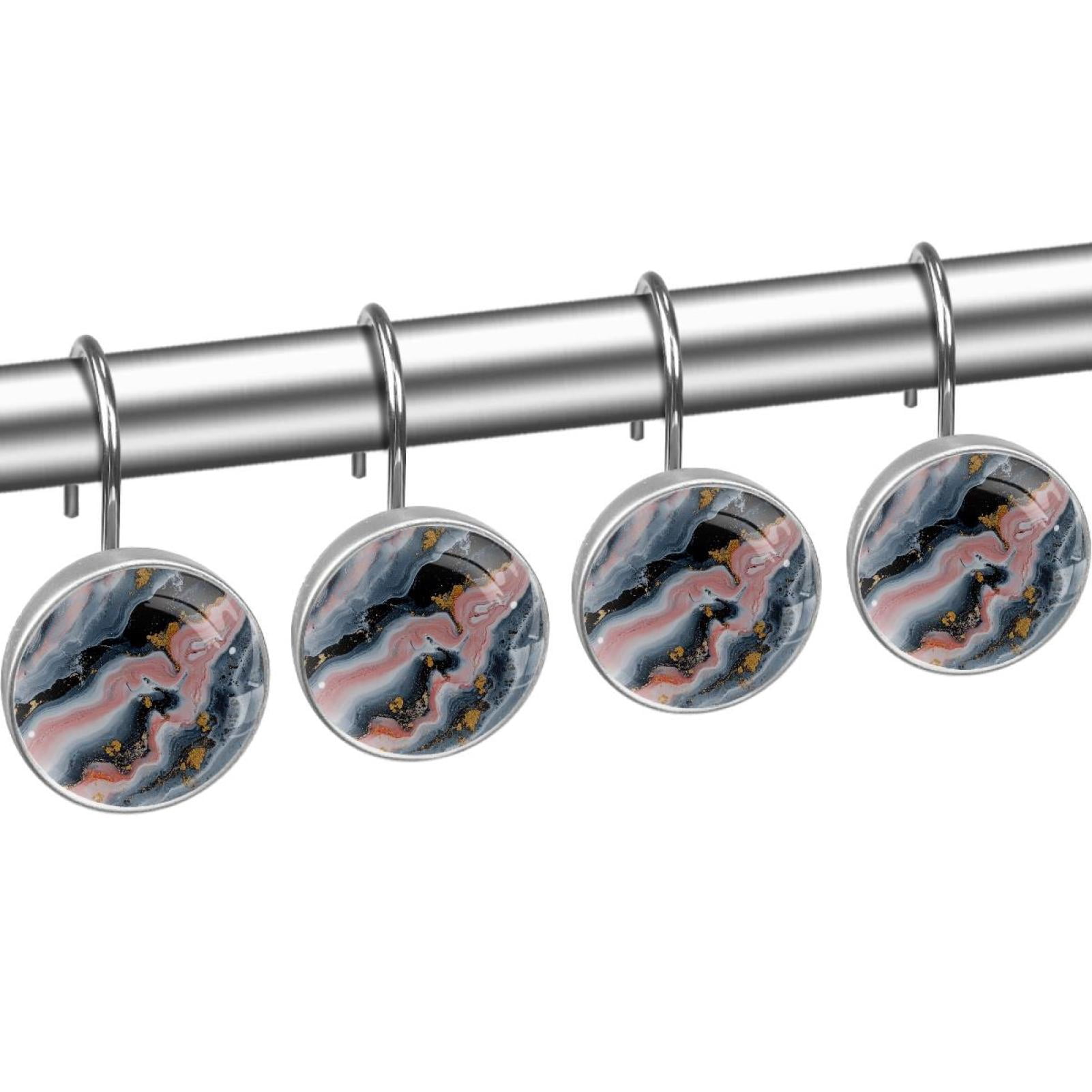 HemaKayy 12 Pcs Decorative Shower Curtain Hooks - Stainless Steel Rings for Bathroom Décor - Easy Glide & Secure Hold - Perfect Decoration for Bathroom Shower Rods - Marble Abstract Texture
