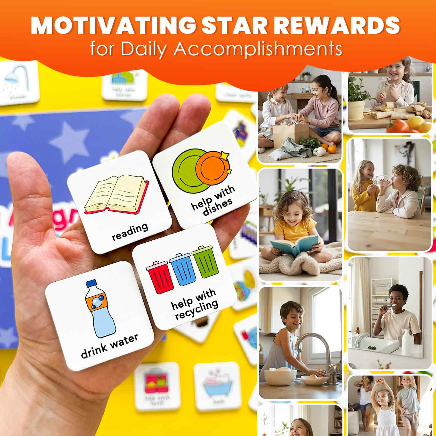 Quokka Magnetic Chore Chart for Kids - Behavior Chart for Kids - 72 Routine Magnets & Star Rewards