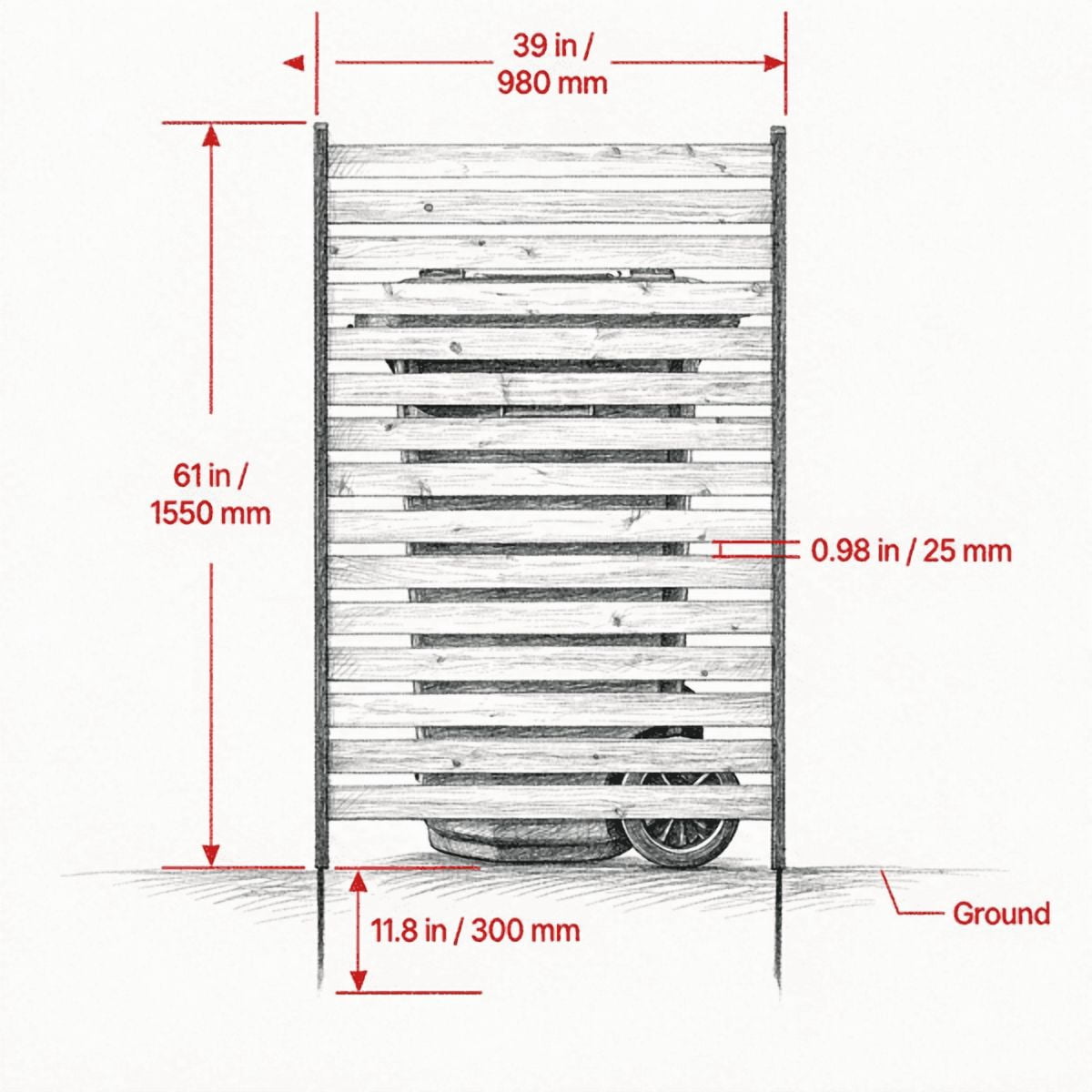 Wood Privacy Fence Panel 39" W x 61" L, AC & Pool Equipment Screen with Metal Stakes, Easy DIY Installation, for Garden & Outdoor Use