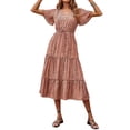 thumbnail image 2 of VISgogo Vestido Mujer, Patrones Estampados Escote en V Manga Corta de Una Pieza con Botones y Cordón para Verano, S/M/L/XL/XXL VISgogo moda, 2 of 3