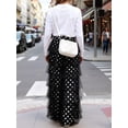 thumbnail image 6 of Women'S Long Tiered Ruffled Tulle Pants High Waist Stripe Print Layered Mesh Wide Leg Palazzo Pants Black L, 6 of 7