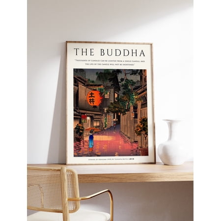 Japanese Buddhist Wall Art Print With Meditation Floral Spiritual Decor