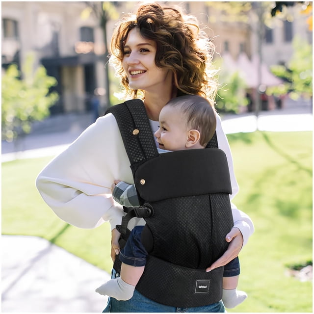 Safotad Portabebés con soporte lumbar, portabebés ergonómico para recién nacidos y niños pequeños, portabebés frontal reversible con anillo para colgar, portabebés fácil ajustable para mamá papá, negr