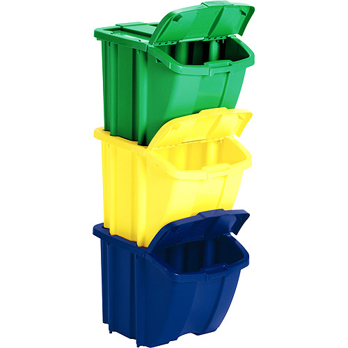Color-Coded Plastic Stackable Recycling Bins - 3 Pc Set - image 3 of 4