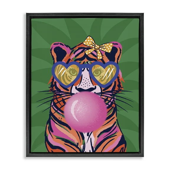 Stupell Industries Glam Tiger Bubble Gum Animals Painting Black Floater Framed Canvas Art Print Wall Art, 17 x 21