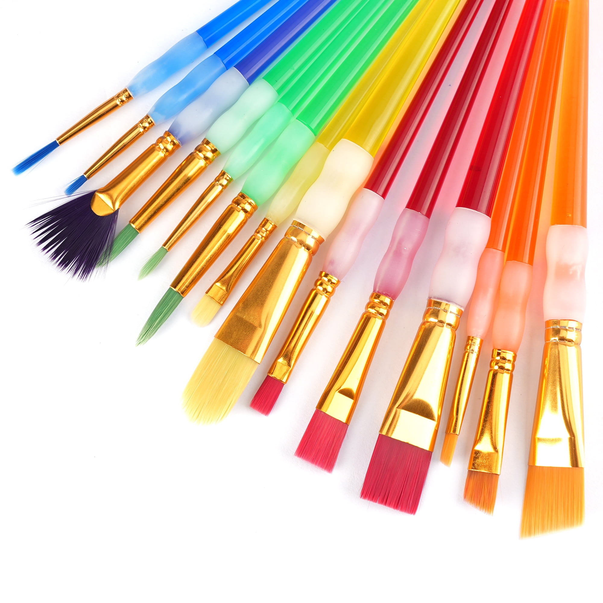 Hello Hobby Synthetic Bristle Art Brush Set with Easy-Grip Handles, 15 Pieces