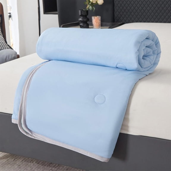 PoyoKee Cooling Blanket, 59" x 39" Soft Breathable Summer Throw Blanket, Lightweight Cooling Comforter for Hot Sleeper, Bedding for Naps Travel, Blue