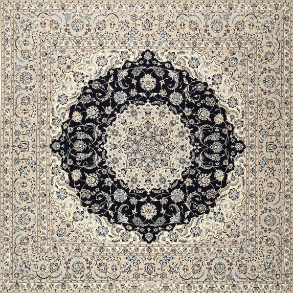 Ahgly Company Machine Washable Indoor Square Traditional Carbon Gray Area Rugs, 7' Square