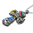 thumbnail image 4 of Colorful Rainbow Cross Necklace for Women Christian Jewelry Black Oxidized Murano Style Millefiori Glass Flower Stainless Steel Chain Size 20" Catholic Faith Religious Birthday Gifts for Women, 4 of 7