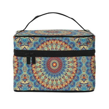 Yiaed Round Mandala Print Makeup Bag Travel Cosmetic Bags for Women Girls Zipper Pouch Makeup Organizer