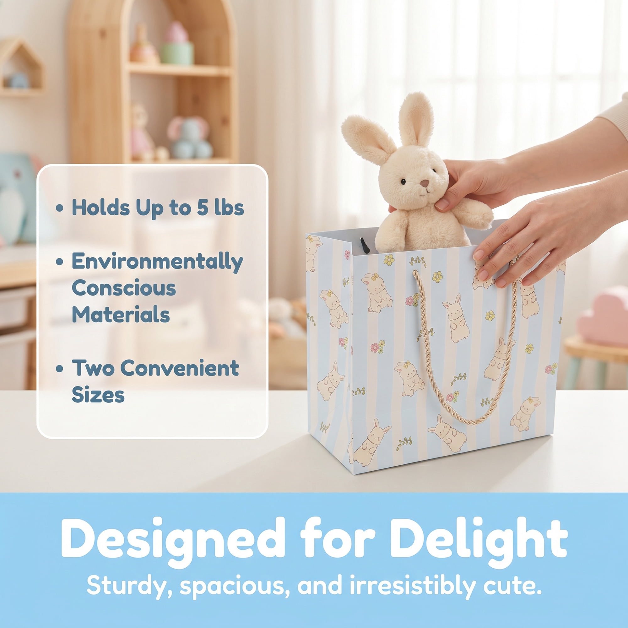 Unique Bargains 6Pcs Cartoon Rabbit Pattern Adorable Gift Bag Blue 7.1" x 3.9" x 6.3"