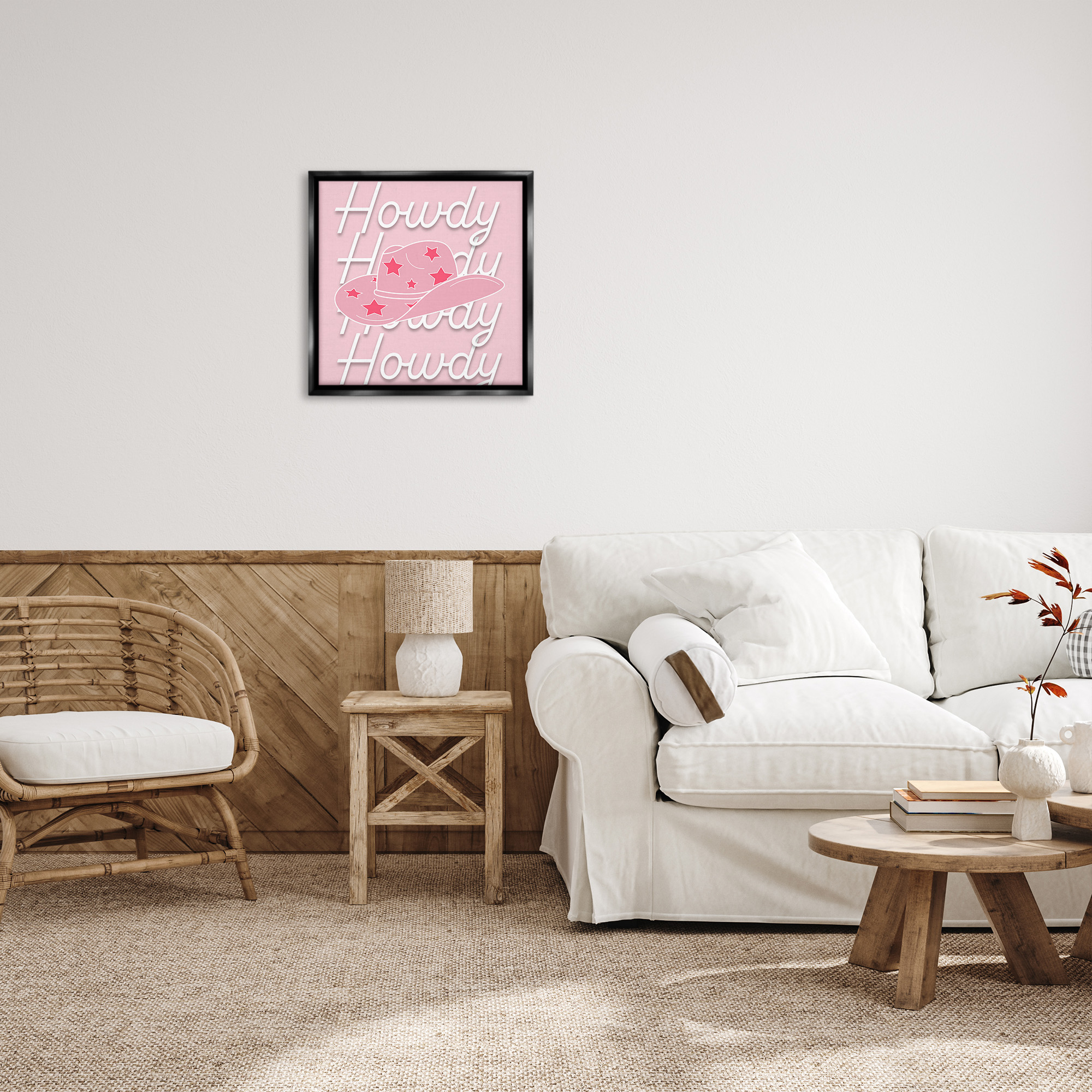 Stupell Industries Soft Pink Howdy Pattern Beauty & Fashion Painting Black Floater Framed Canvas Art Print Wall Art, 25 x 25