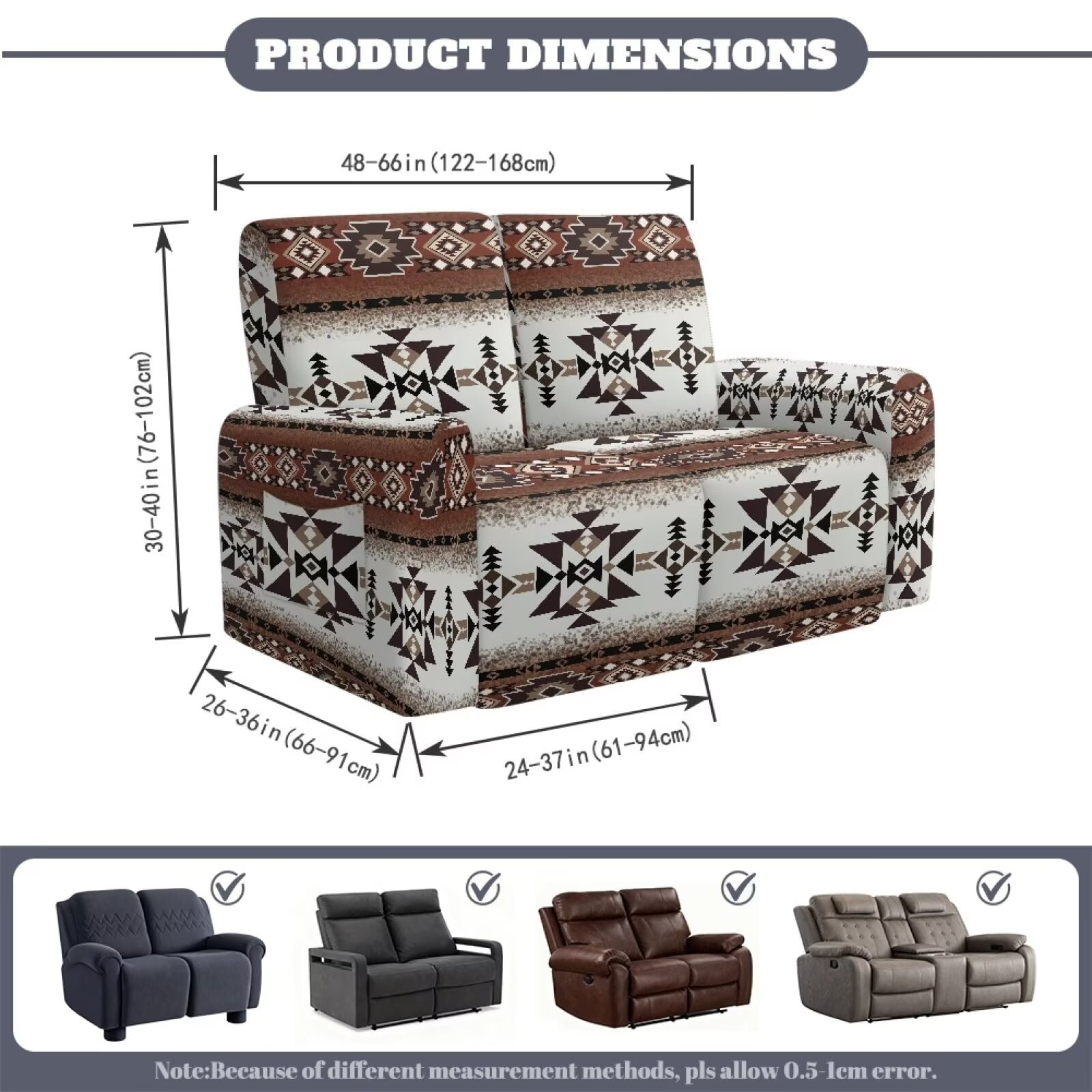 Yuyamidu Aztec Print Loveseat Recliner Covers 2 Seater Washable Recliner Loveseat Slipcover with Elastic Edge Non Slip Furniture Protector Covers for Pet
