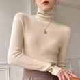 thumbnail image 2 of Suéter de mujer de invierno de cachemira con cuello alto, tejido de punto cálido, camisa lisa informal coreana, suéter de punto de moda, suéter marrón, 2 of 5