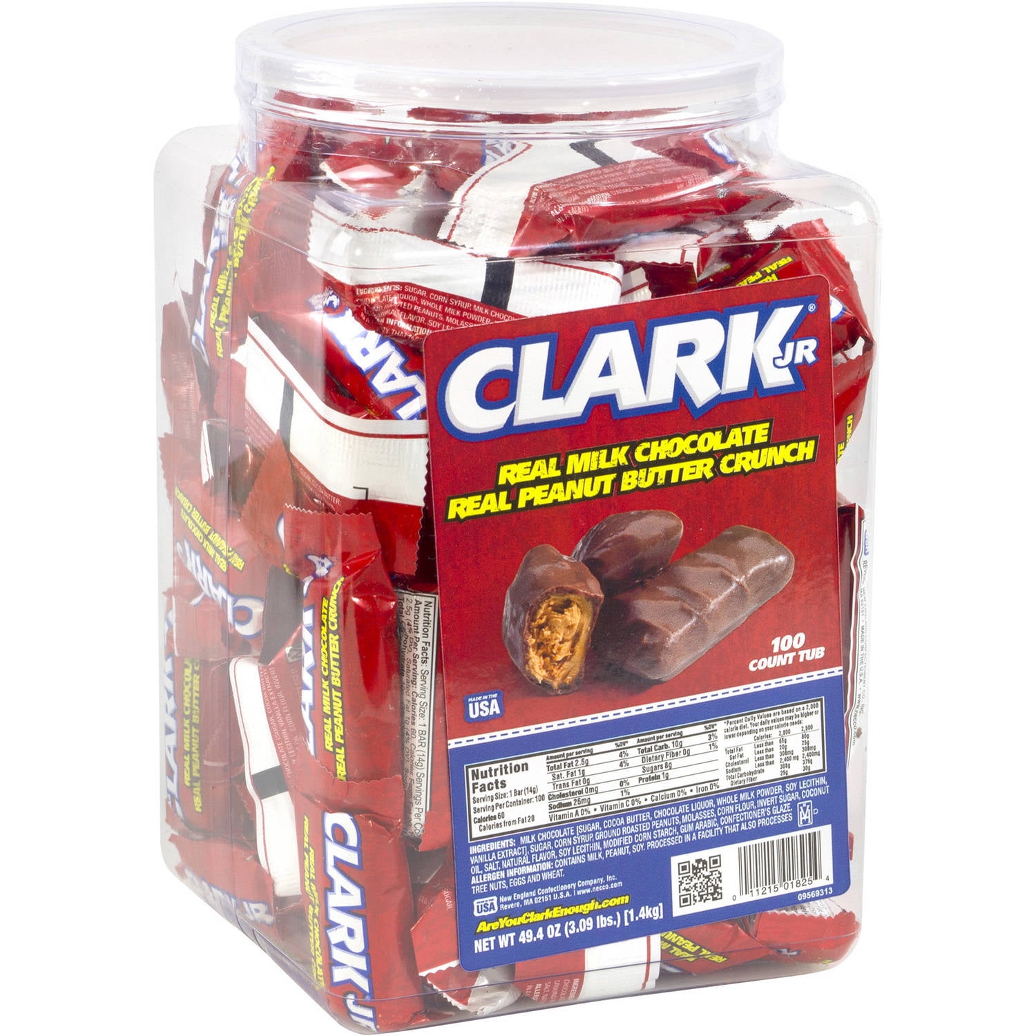 Clark Jr Milk Chocolate Peanut Butter Crunch Candy Bars, 100 count, 49.4 oz by